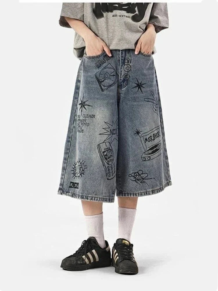 Y2K Women's Printed Washed Jorts - fashionupstore1