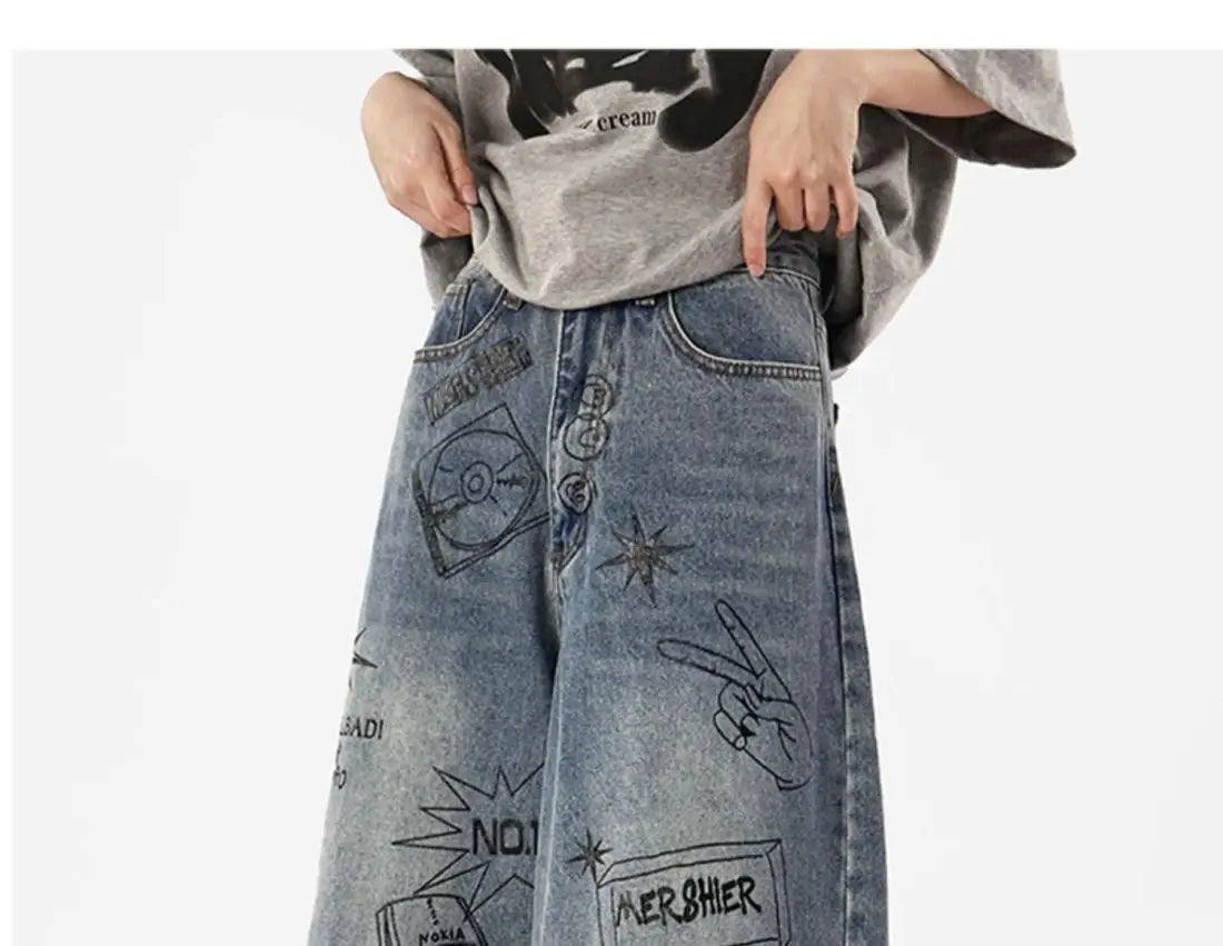 Y2K Women's Printed Washed Jorts - fashionupstore1