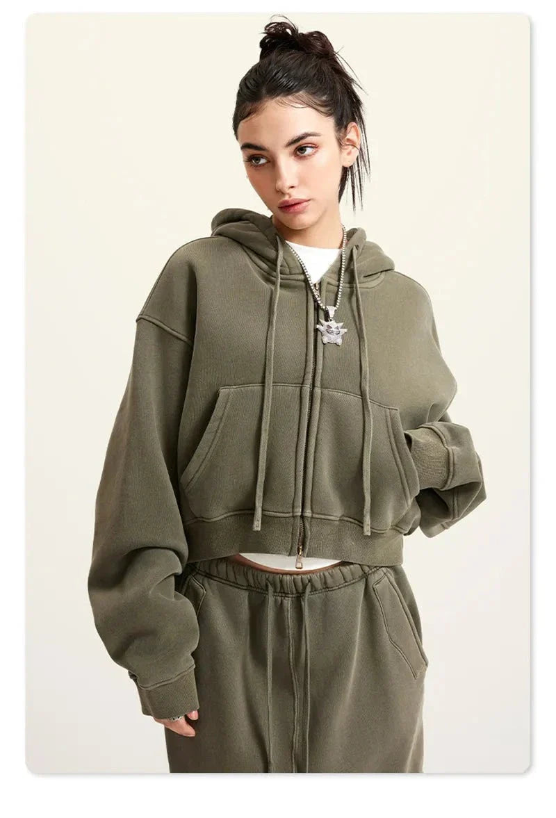 Women's Fleece Zip-up Cropped Hoodie - fashionupstore1