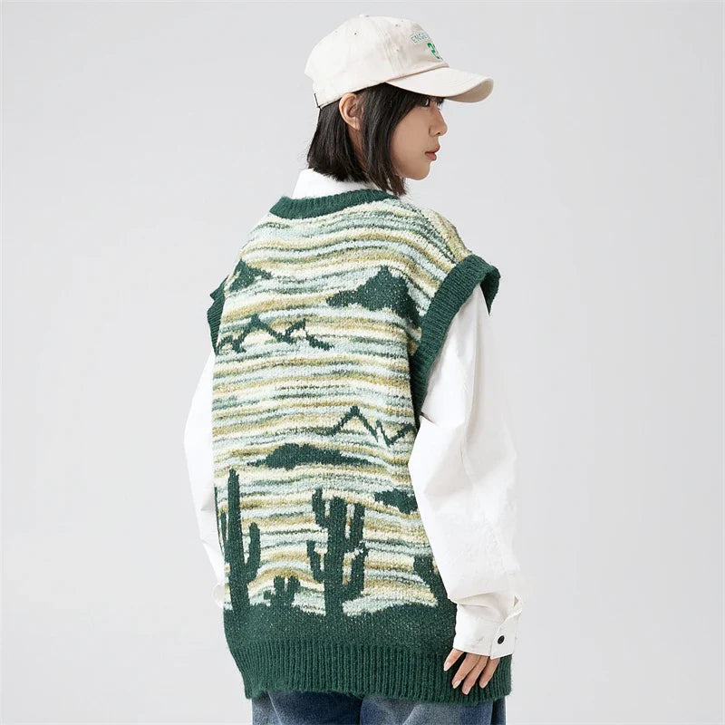 Women's Desert Waves Cactus Knit Sweater - fashionupstore1