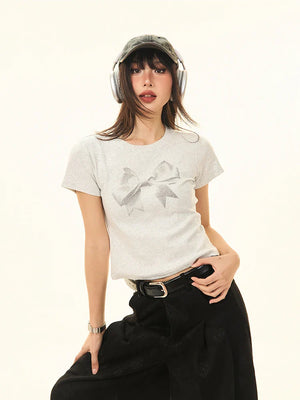 Y2k Woman's Bow Printed Crop Top - fashionupstore1