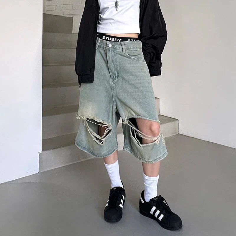 Y2K Ripped Baggy Jorts - fashionupstore1