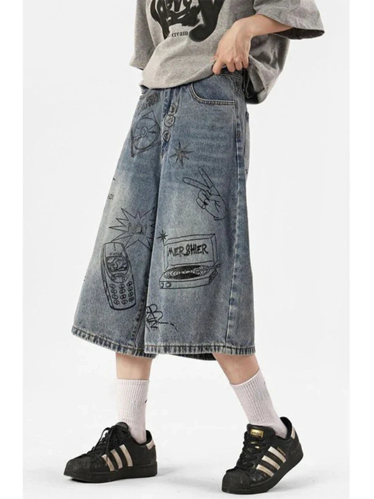 Y2K Women's Printed Washed Jorts - fashionupstore1