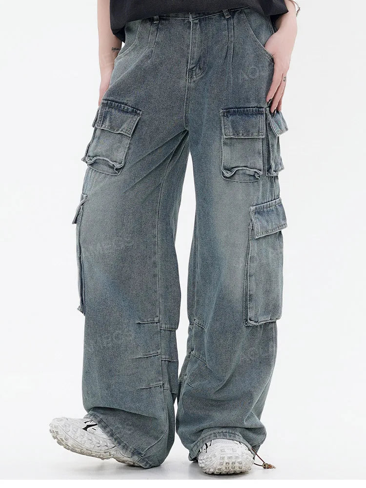 Y2K Baggy Multi Pocket Denim Pants - fashionupstore1