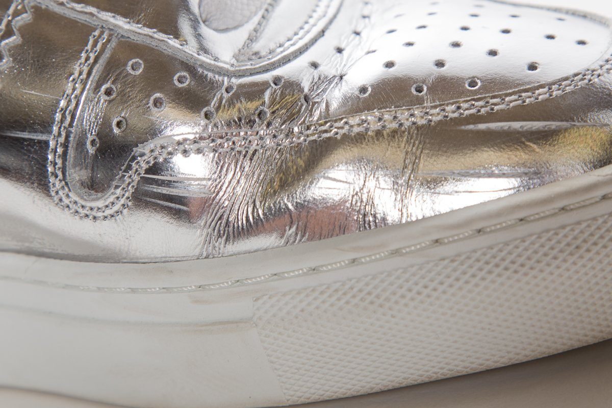 SWEAR Silver Metallic Leather Round-Toe Sneakers SZ 37 - fashionupstore1