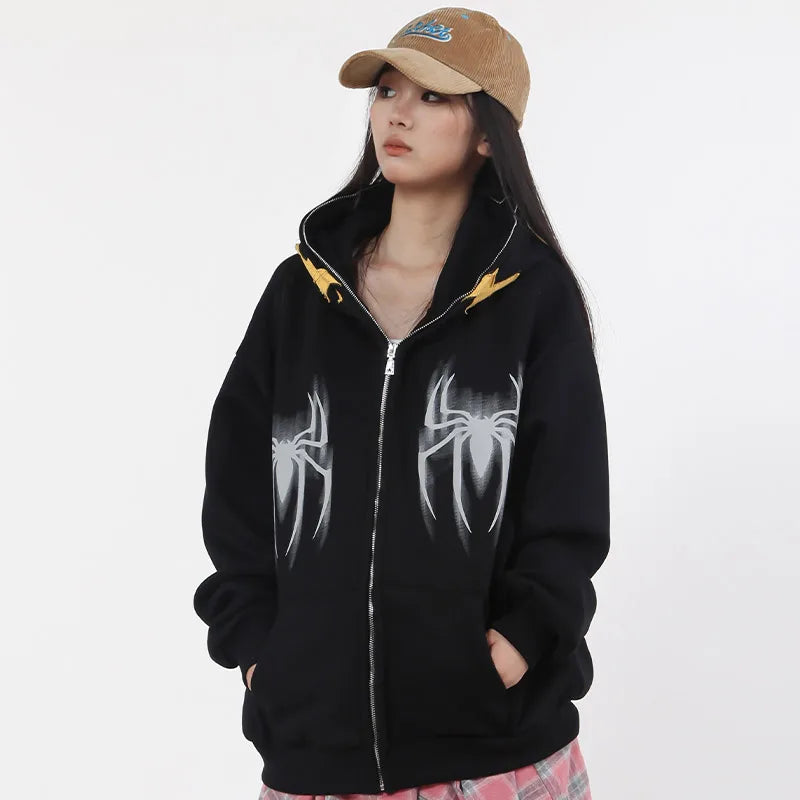 Y2k Gothic Web Zip-Up Hoodie - fashionupstore1