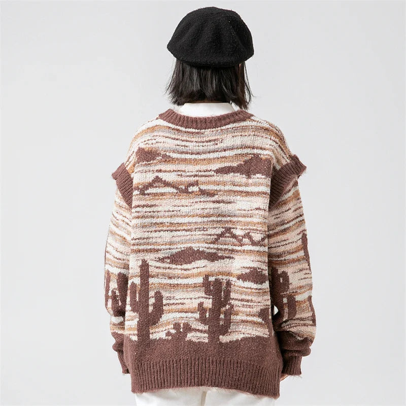 Women's Desert Waves Cactus Knit Sweater - fashionupstore1