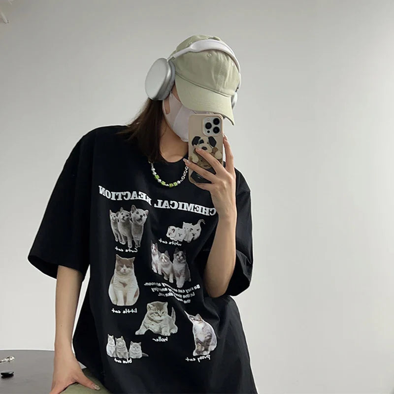 Y2k Women's Cat T-shirt - fashionupstore1