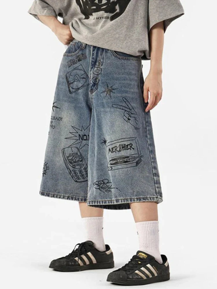 Y2K Women's Printed Washed Jorts - fashionupstore1