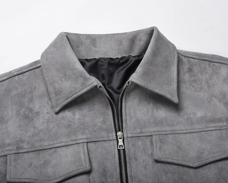 Suede Work Jacket - Grey - fashionupstore1