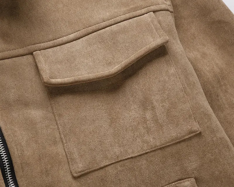 Suede Work Jacket - Tan - fashionupstore1