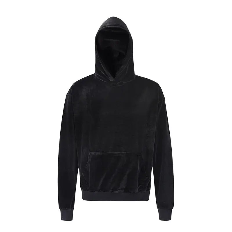 Velvet Suede Hoodie - Black - fashionupstore1