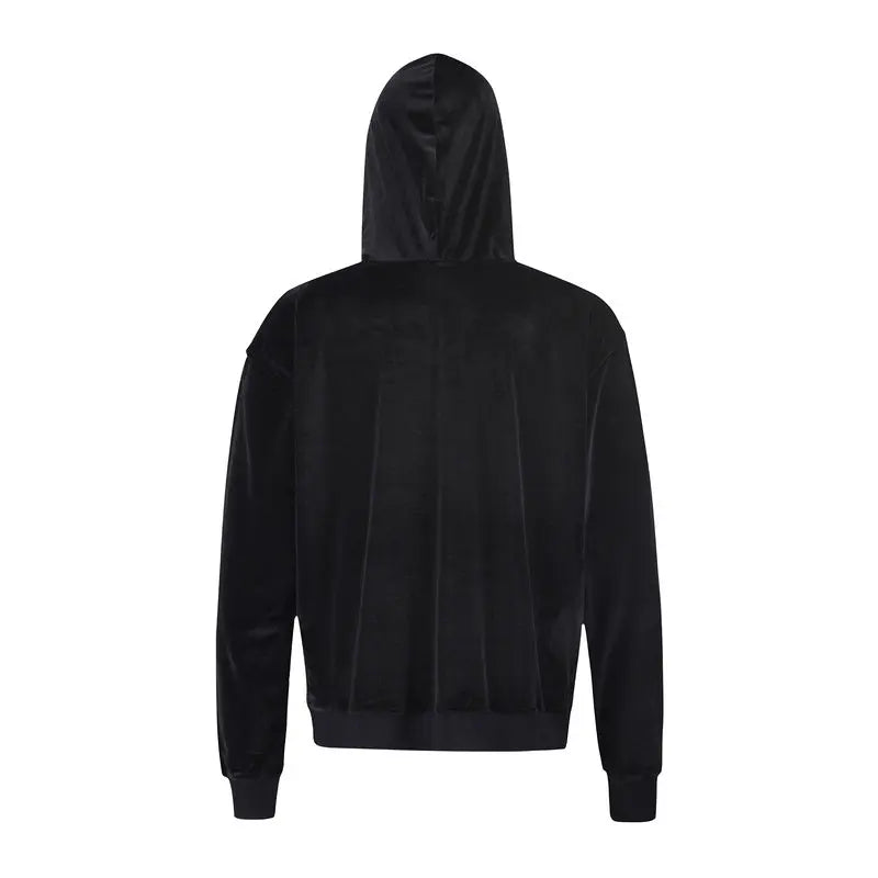 Velvet Suede Hoodie - Black - fashionupstore1