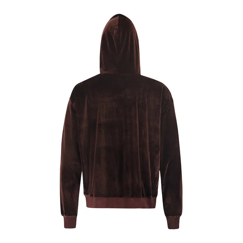 Velvet Suede Hoodie - Coffee - fashionupstore1