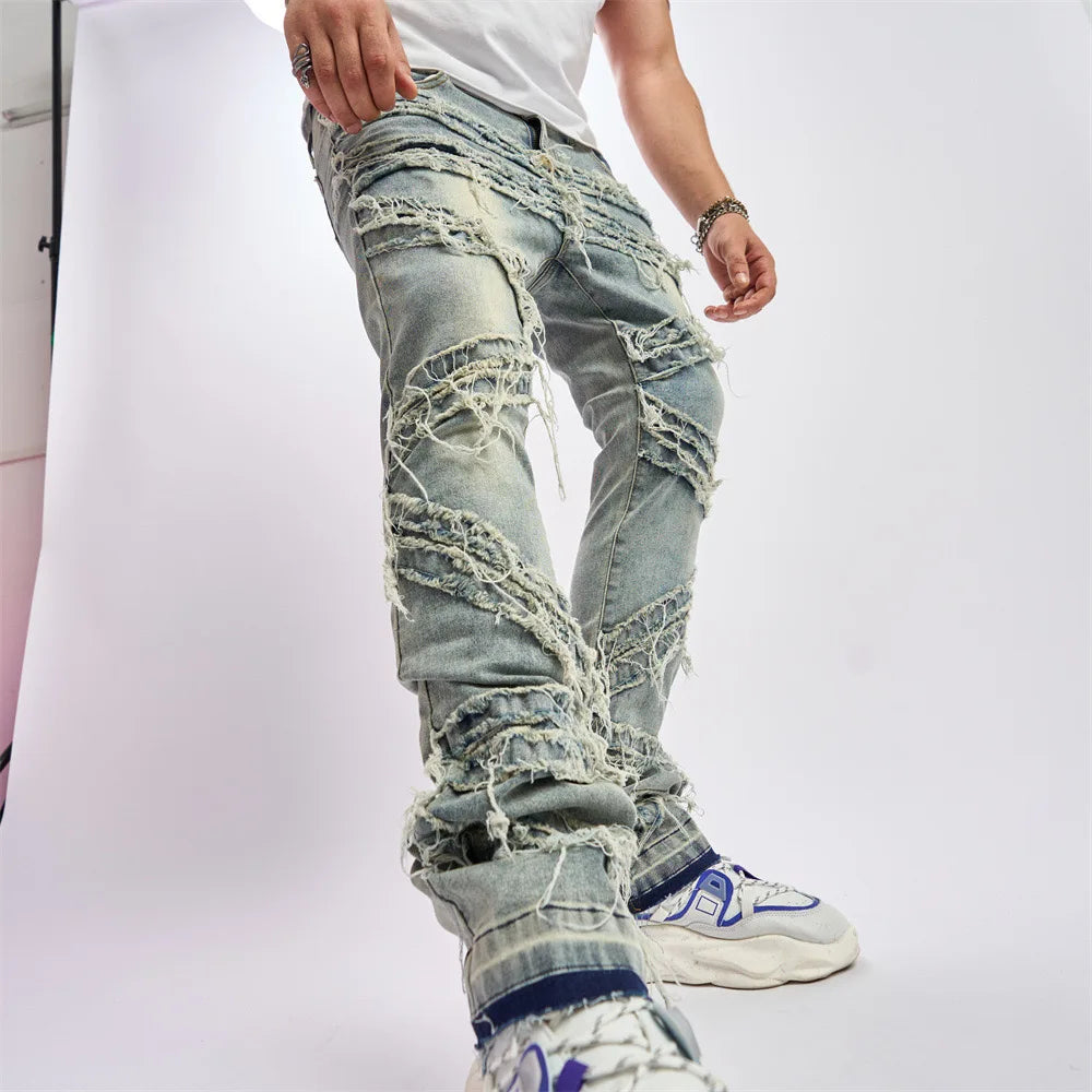 Fashionup Vintage Blue Patch Streetwear Jeans V14 - fashionupstore1