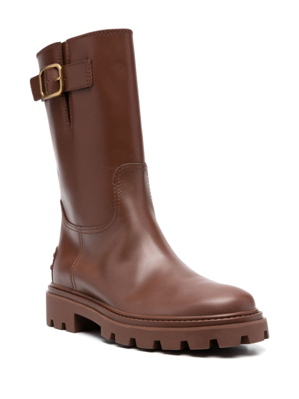 BUCKLE-DETAIL LEATHER BOOTS - fashionupstore1