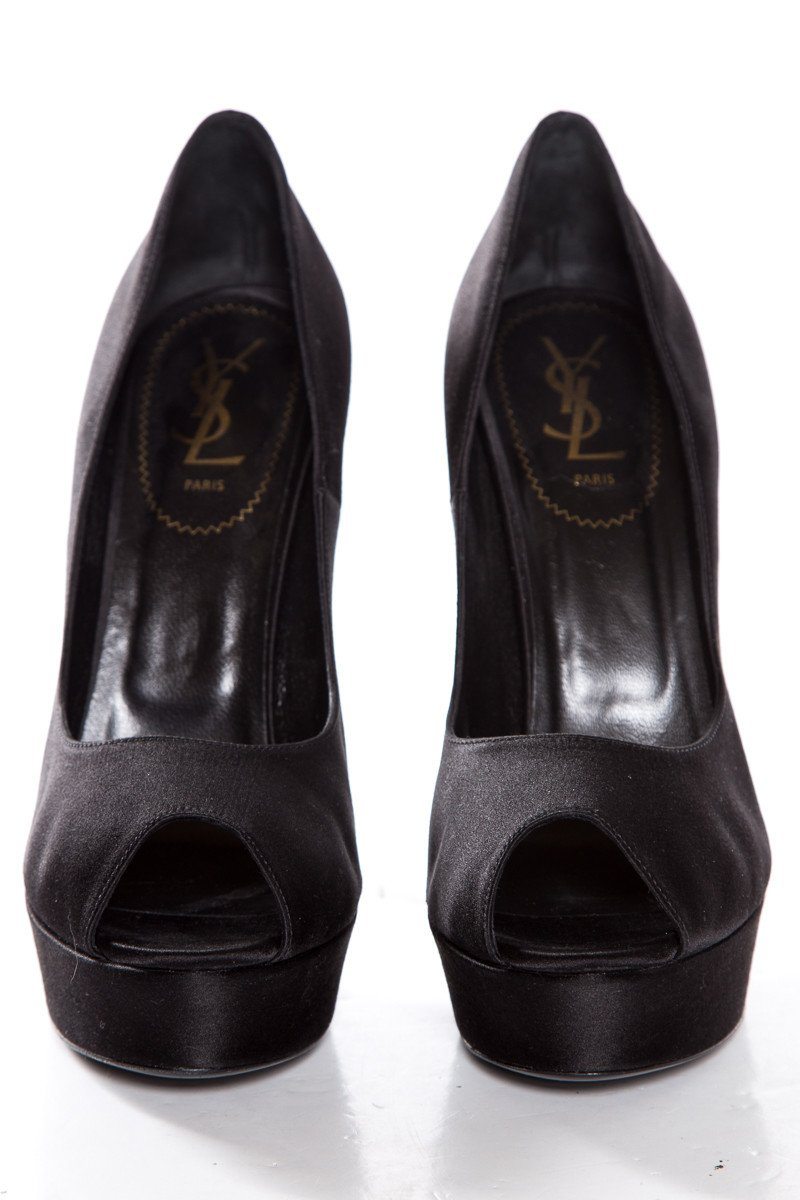 Yves Saint Laurent Black Satin Palais Platforms SZ 40.5 - fashionupstore1