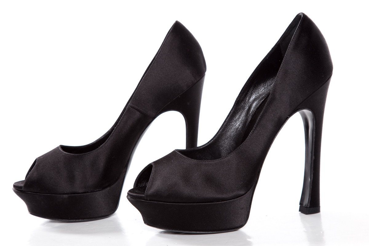 Yves Saint Laurent Black Satin Palais Platforms SZ 40.5 - fashionupstore1