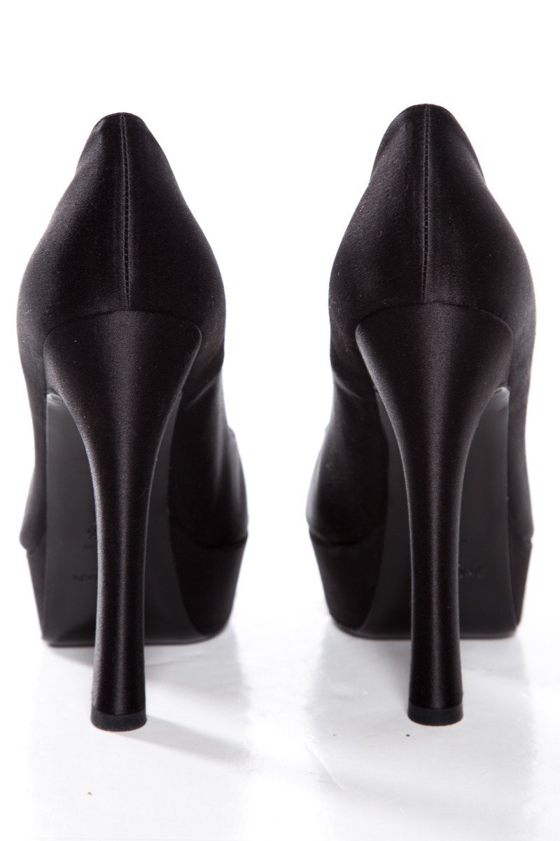 Yves Saint Laurent Black Satin Palais Platforms SZ 40.5 - fashionupstore1