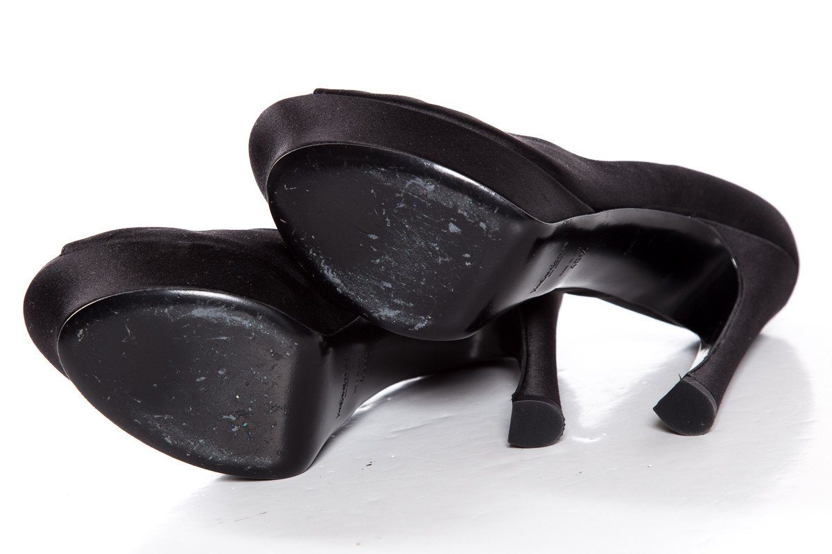 Yves Saint Laurent Black Satin Palais Platforms SZ 40.5 - fashionupstore1