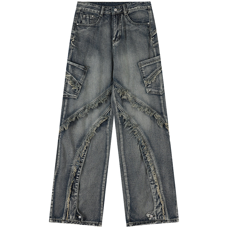 1984® Baggy Ripped Cargo Jeans Fringed - 1984brand