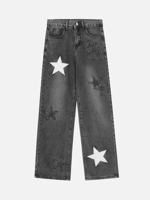 1984 American Vintage Five-pointed Star Patch Embroidered Jeans Loose Straight-legged Pants -1439 - 1984brand