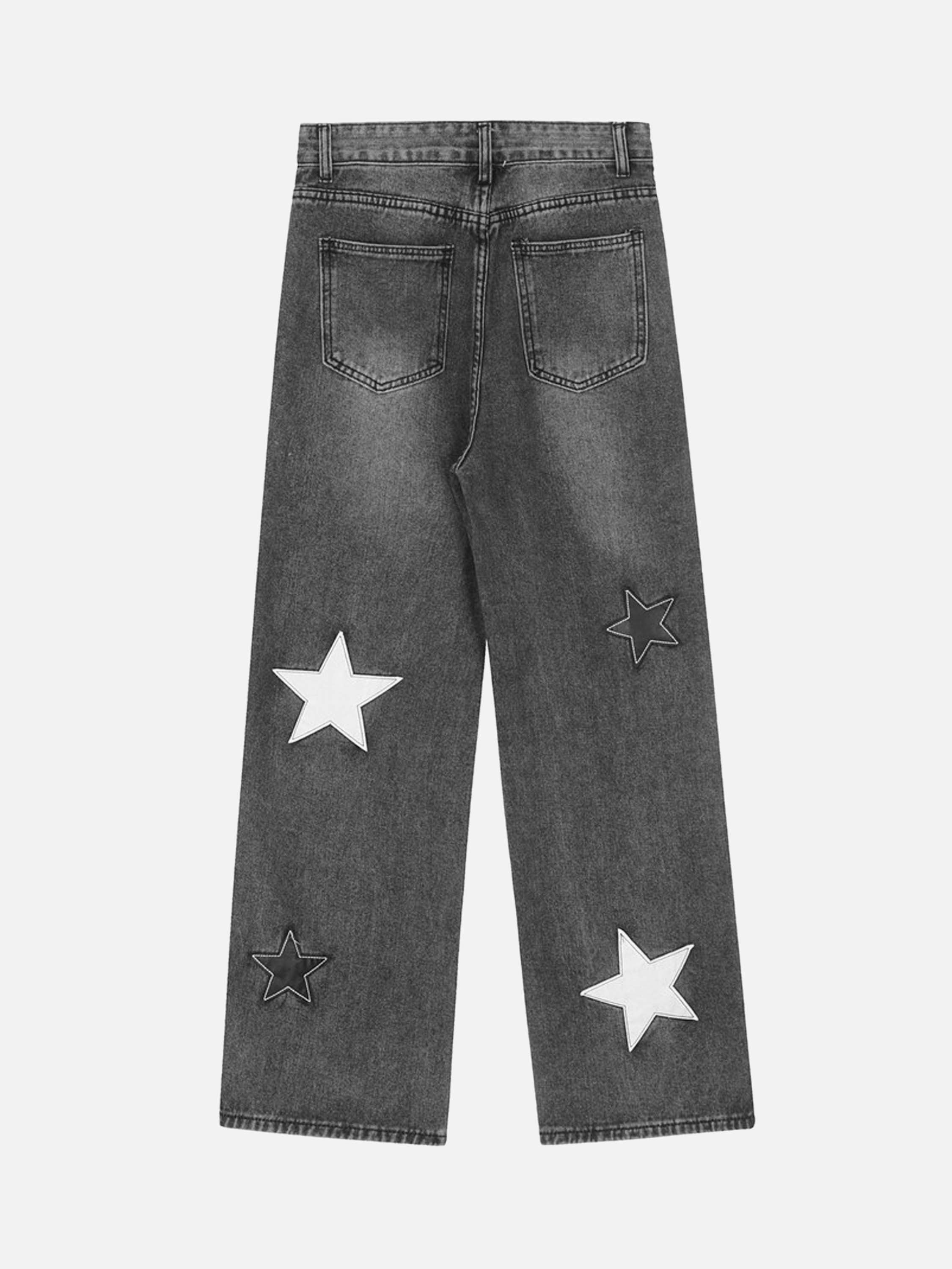 Fashionup American Vintage Five-pointed Star Patch Embroidered Jeans Loose Straight-legged Pants -1439 - fashionupstore1