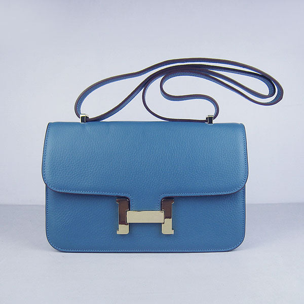 Hermes calf Leather Message Bag H020 blue golden - fashionupstore1