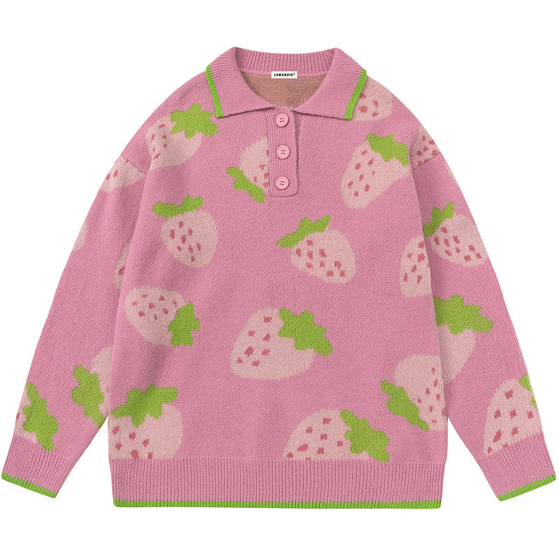 1984® Quarter Button Jacquard Sweater Strawberry - 1984brand