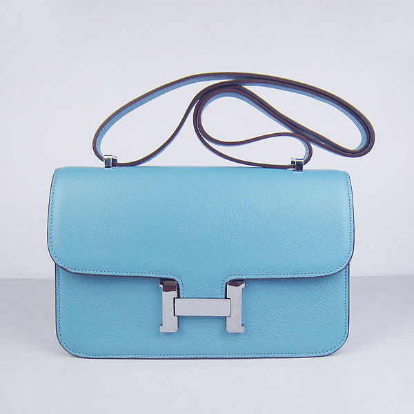 Hermes calf Leather Message Bag H020 light blue silver - fashionupstore1