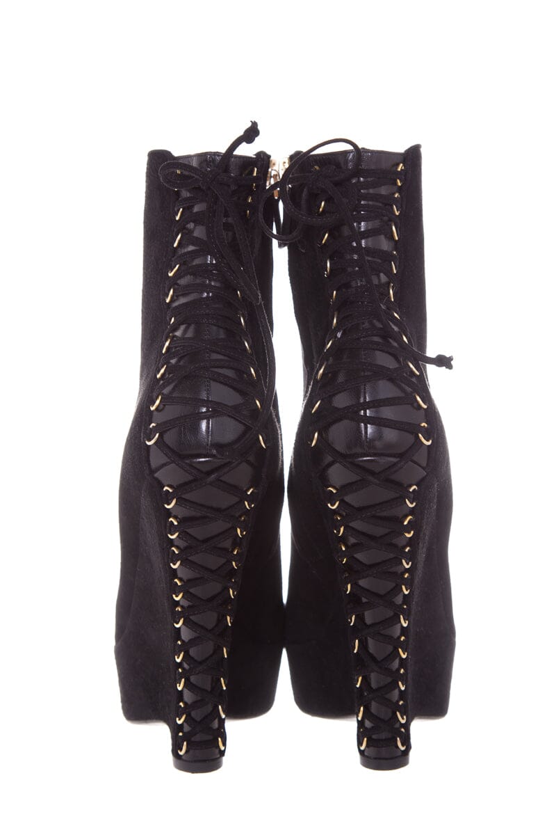 YSL Black Lace Back Detail Boots SZ 39 - fashionupstore1