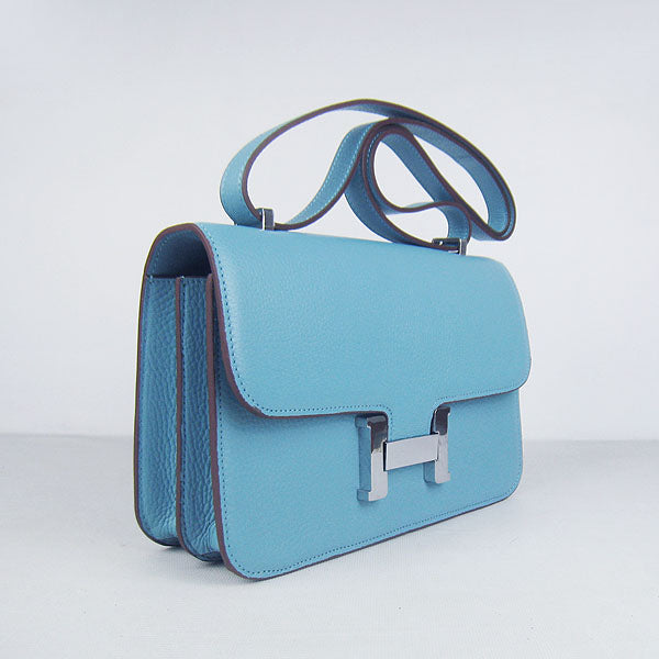 Hermes calf Leather Message Bag H020 light blue silver - fashionupstore1