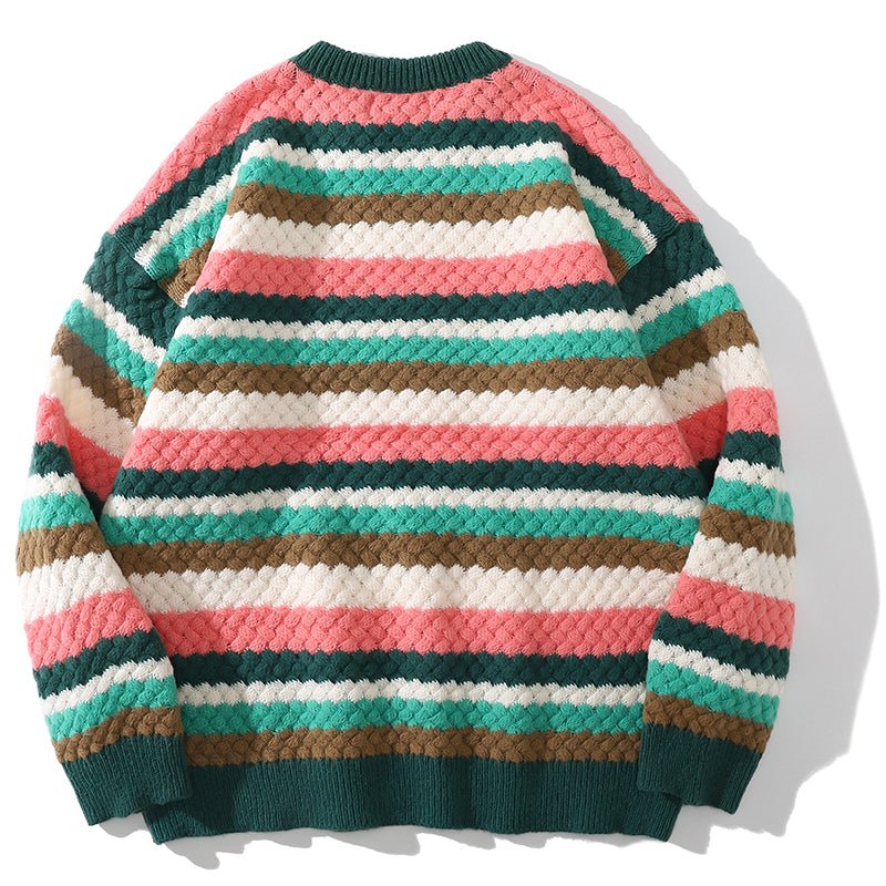 Cable Knit Crewneck Sweater Patchwork Color - fashionupstore1