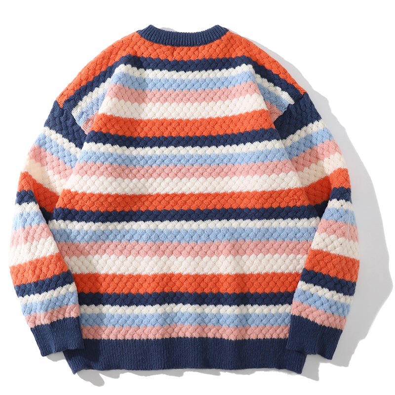 Cable Knit Crewneck Sweater Patchwork Color - fashionupstore1