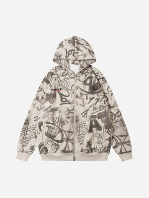 1984 All Over Graffiti Print Hooded Sweatshirt - 1823 - fashionupstore1