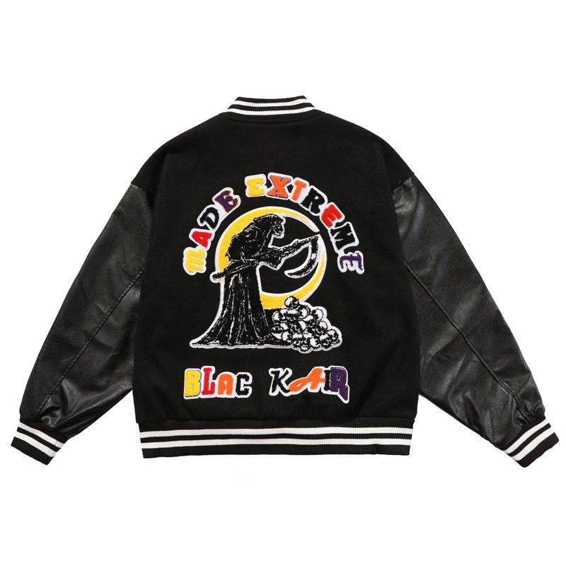 Cool Punk Baseball Jacket Flocking Skull - fashionupstore1