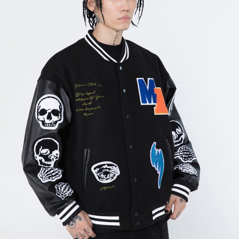 Cool Punk Baseball Jacket Flocking Skull - fashionupstore1