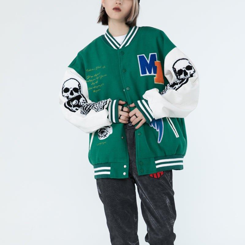 Cool Punk Baseball Jacket Flocking Skull - fashionupstore1