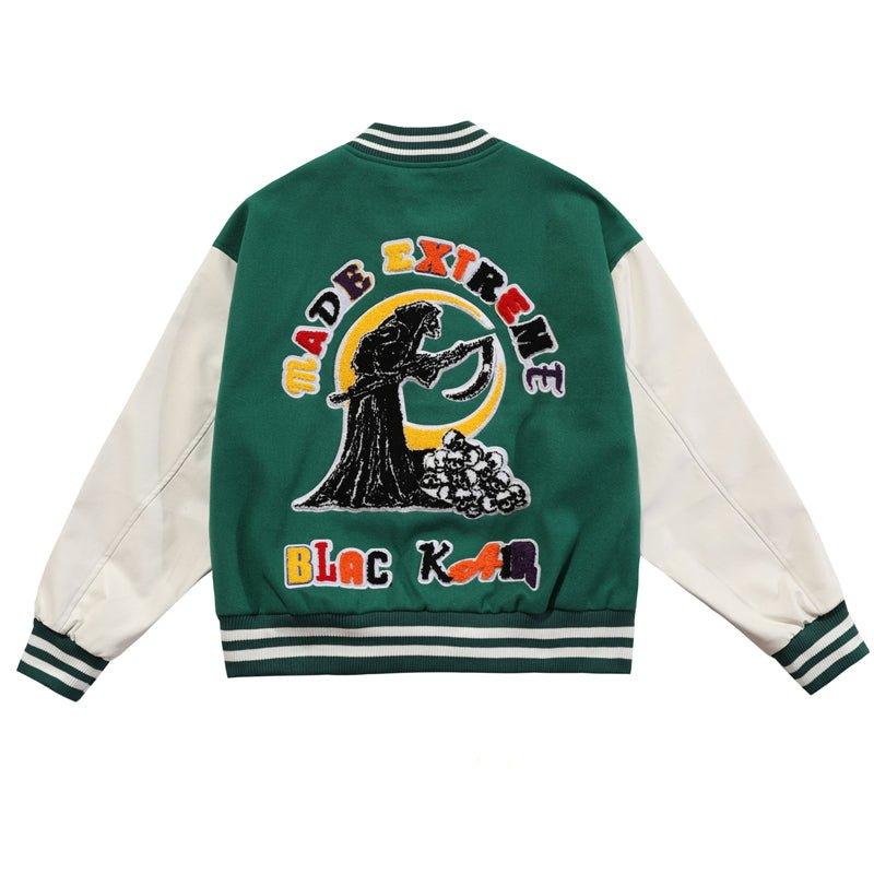 Cool Punk Baseball Jacket Flocking Skull - fashionupstore1