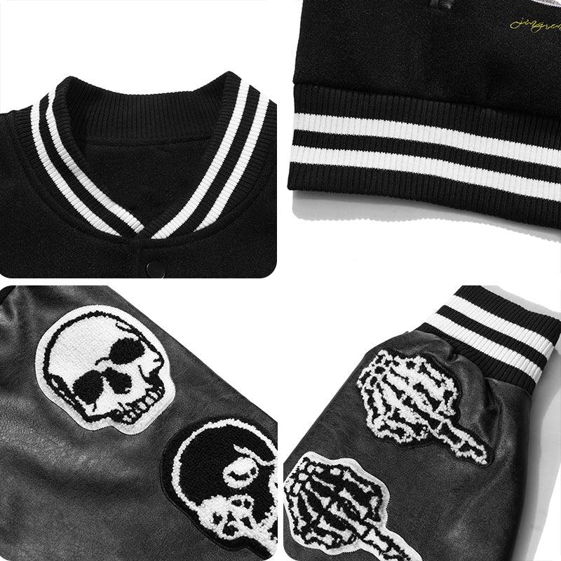 Cool Punk Baseball Jacket Flocking Skull - fashionupstore1