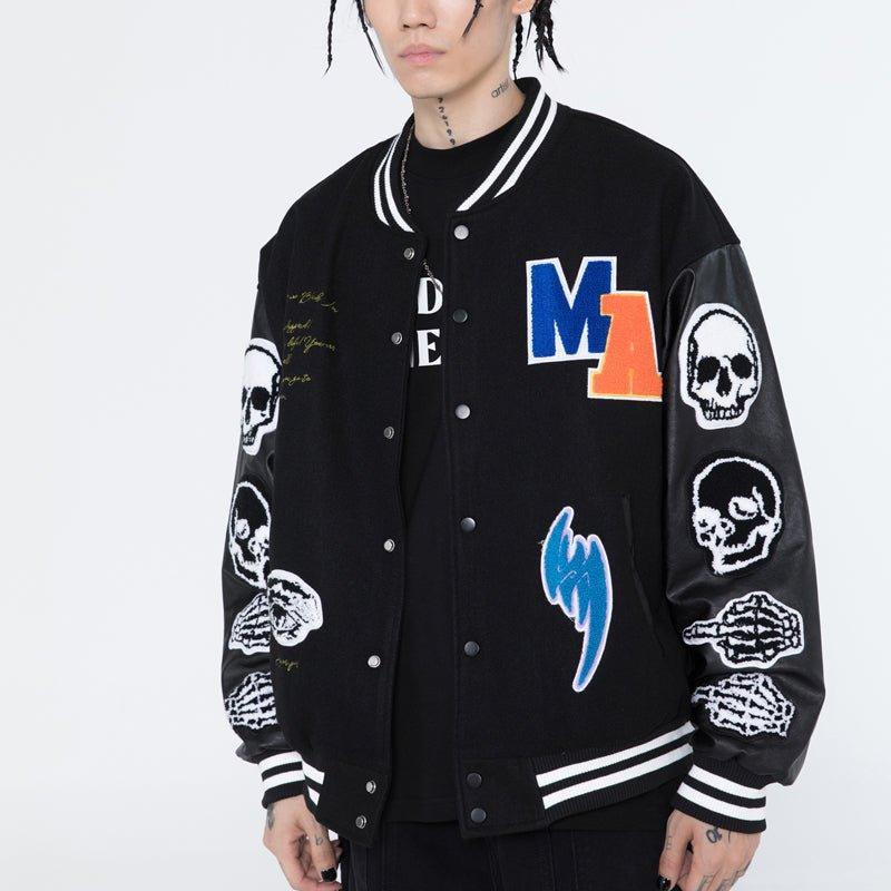 Cool Punk Baseball Jacket Flocking Skull - fashionupstore1