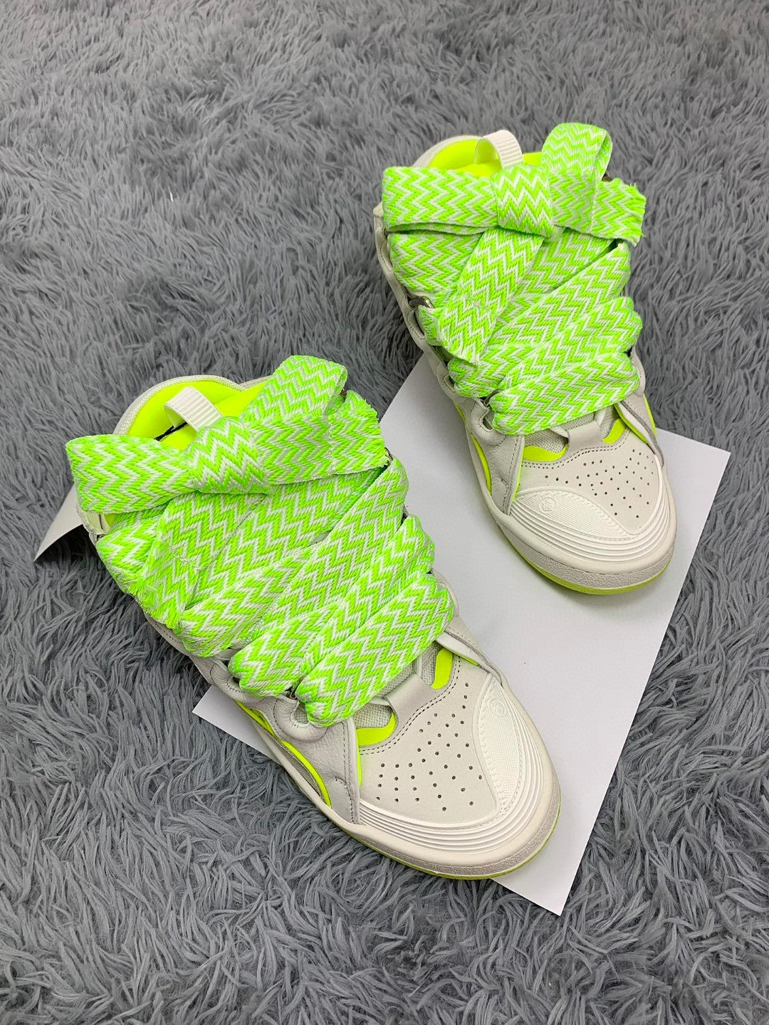 Premium Women Leather Curb Sneaker white fluorescent yellow - fashionupstore1