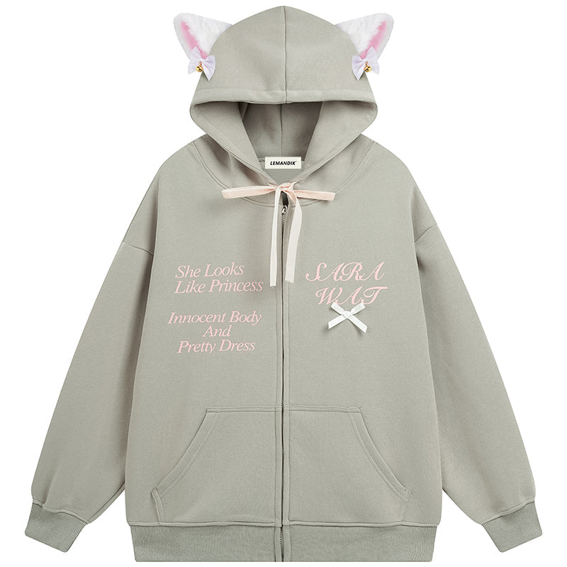 1984 Women Full Zip Hoodie with Cat Ears - fashionupstore1