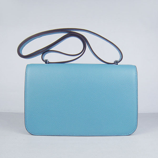 Hermes calf Leather Message Bag H020 light blue silver - fashionupstore1