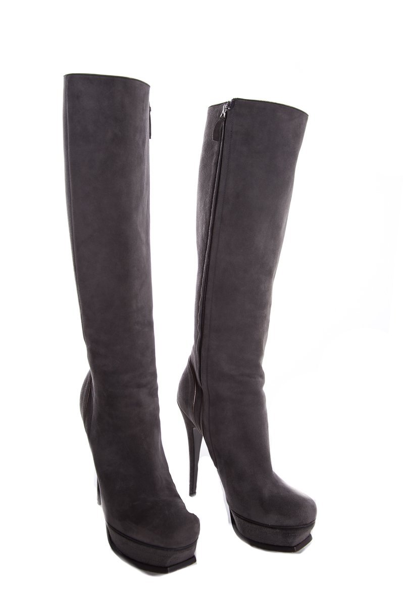 Yves Saint Laurent Grey Suede Knee-High Boots SZ 39 - fashionupstore1