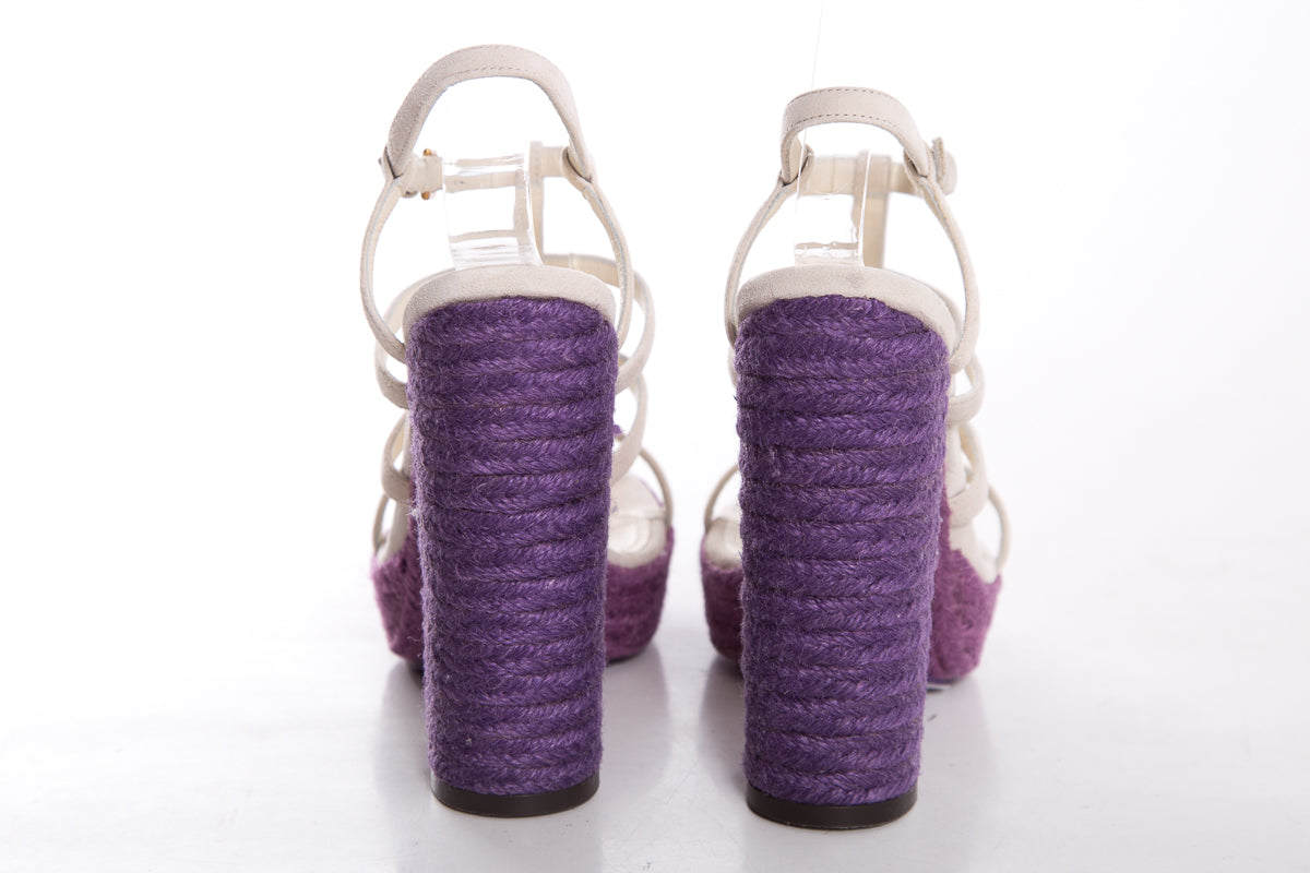 YSL Cream & Purple Jute Woven Heels SZ 35.5 - fashionupstore1