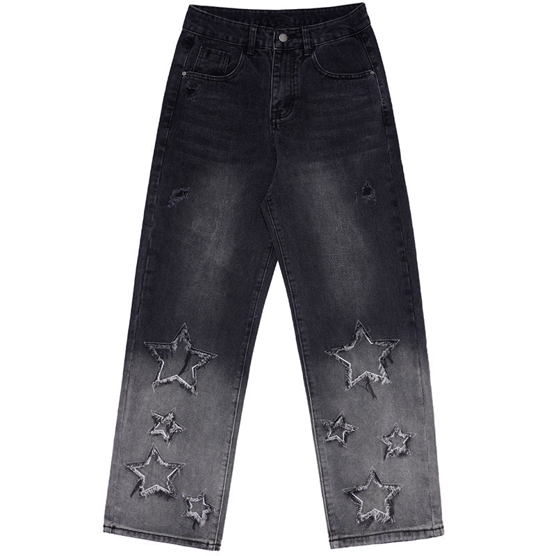 Fashionup Gradient Jeans Fringed Stars - fashionupstore1