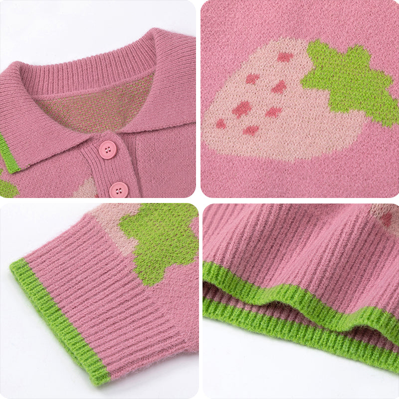 1984® Quarter Button Jacquard Sweater Strawberry - 1984brand