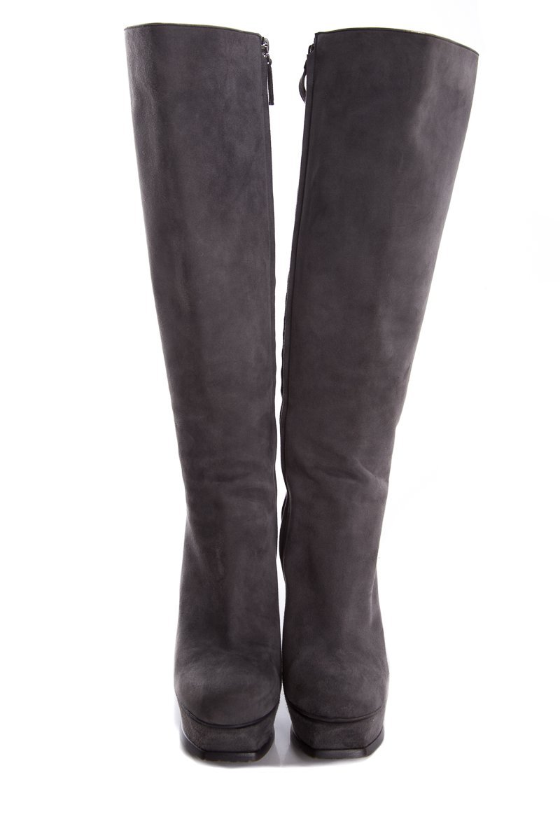 Yves Saint Laurent Grey Suede Knee-High Boots SZ 39 - fashionupstore1