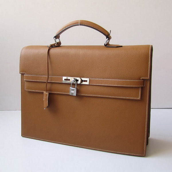 Hermes Briefcases H269 Briefcase Cow Leather Coffee Bag - fashionupstore1